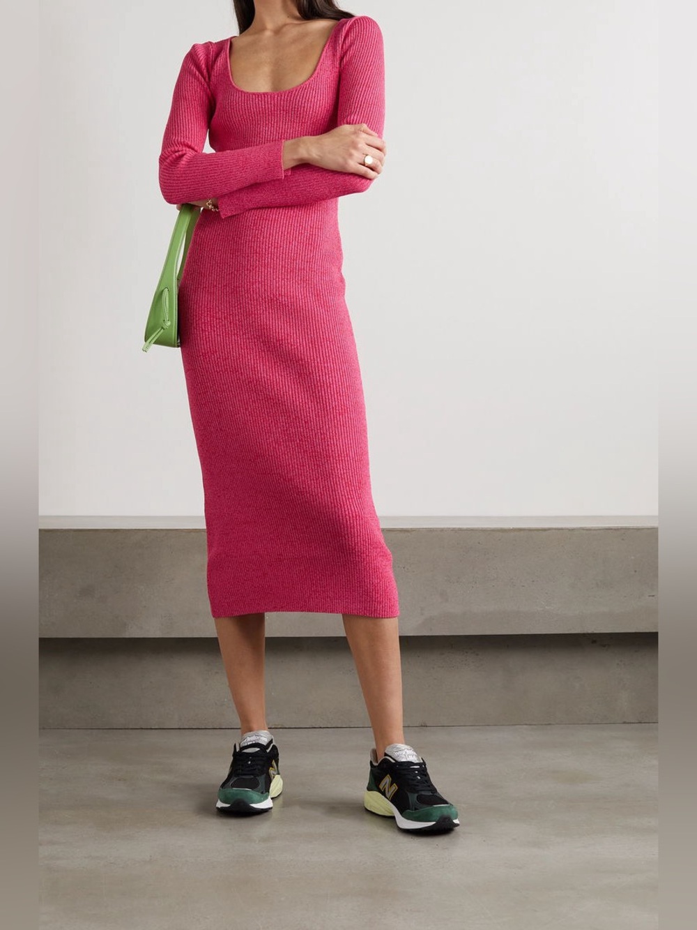 Ganni Ribbed Stretch-Knit Midi Dress